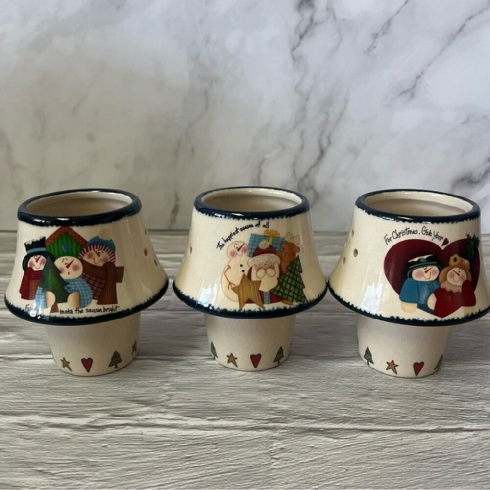 New Crazy Mountain Holiday Candle Votive Holders Snowman Winter Theme Set of 3